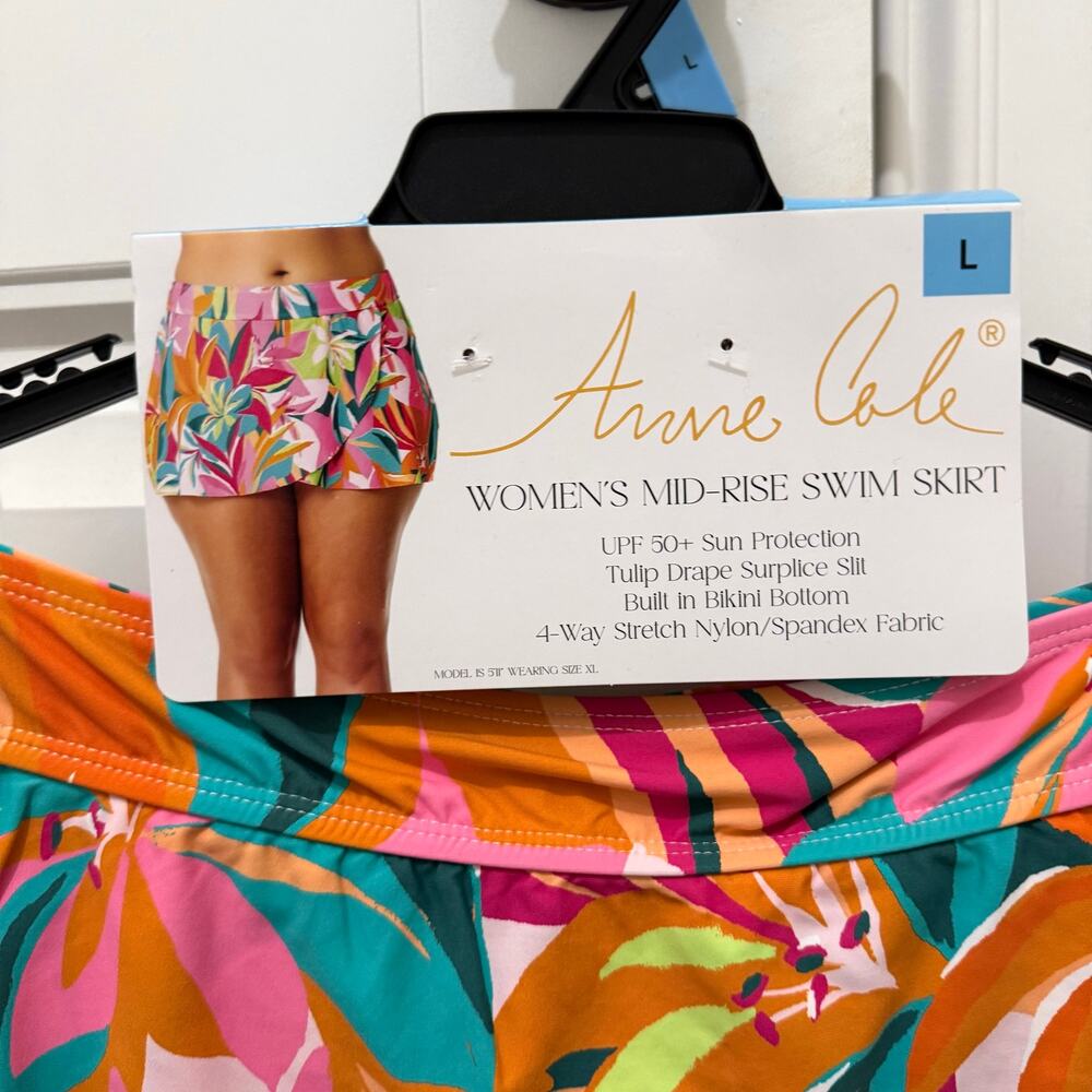 Anne Cole Tropical Floral UPF 50 Mid-Rise Swim Skirt - Womens Large NEW NWT - Picture 2 of 3